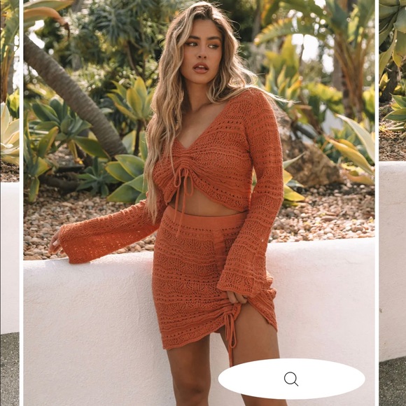 NWT NEVER WORN HOPELYN COTTON RUCHED CROCHET MINI SKIRT - RUST - Picture 4 of 4